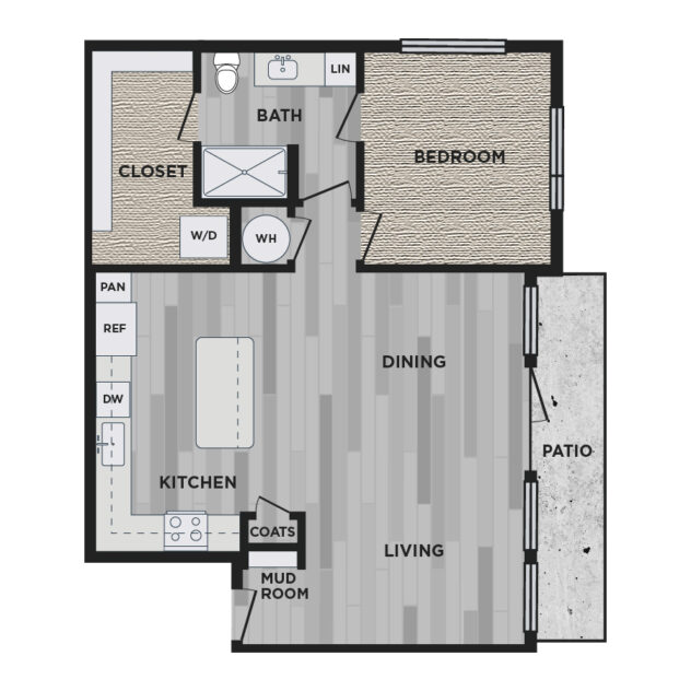 An artistic depiction of the A10 floor plan at The Academic apartments in Dallas.